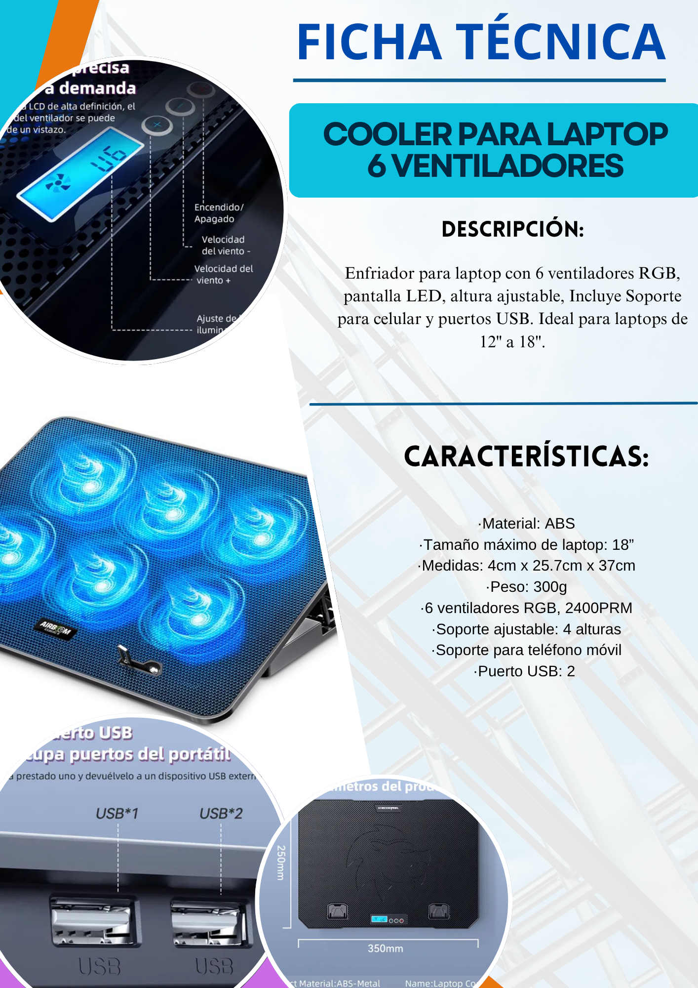 Combo Productividad Total: Cooler 6 Fans RGB + Mini Aspiradora de Escritorio